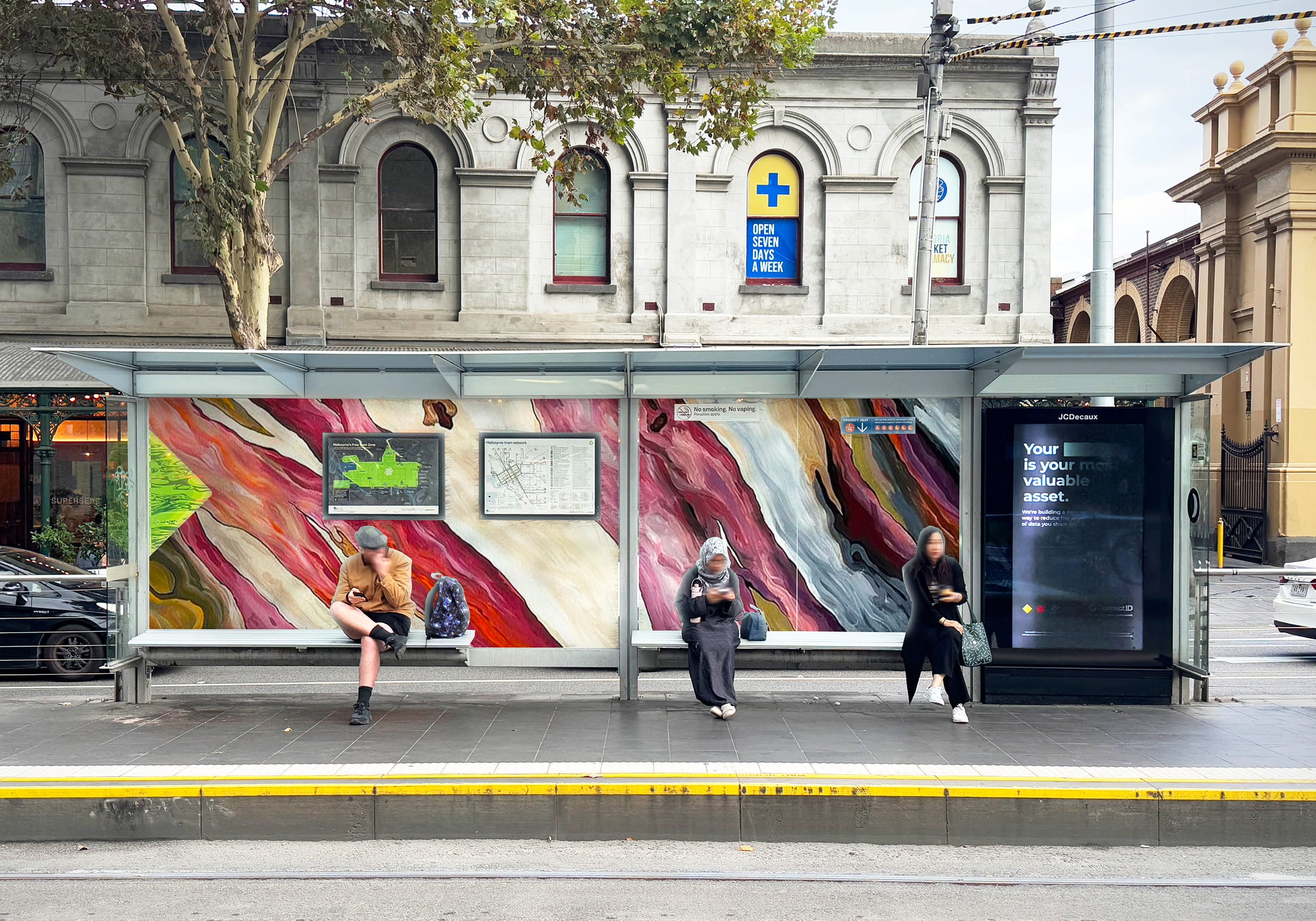 Queen Victoria Market tram shelter mockup